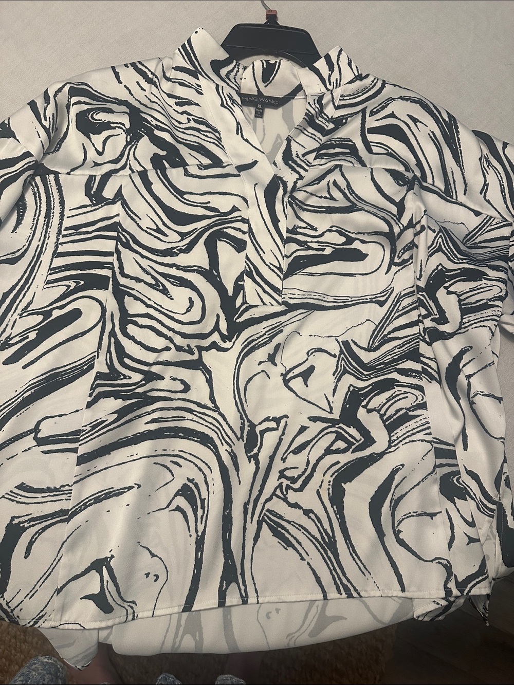 Ming Wang Black & White Swirl Print Blouse